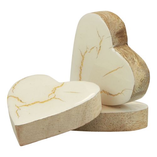 Article Coeurs en bois coeurs décoratifs or blanc brillant craquelé 4,5 cm 8 pcs