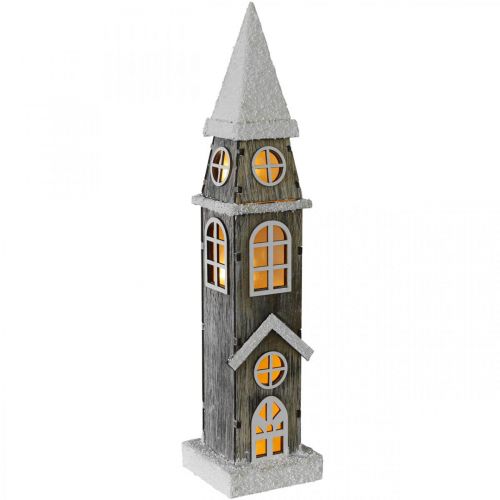 Article Tour de la maison lumineuse en bois Clocher de l'église de Noël H45cm