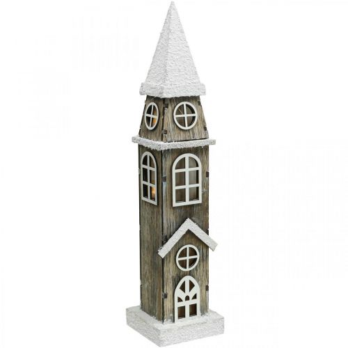 Floristik24 Tour de la maison lumineuse en bois Clocher de l&#39;église de Noël H45cm