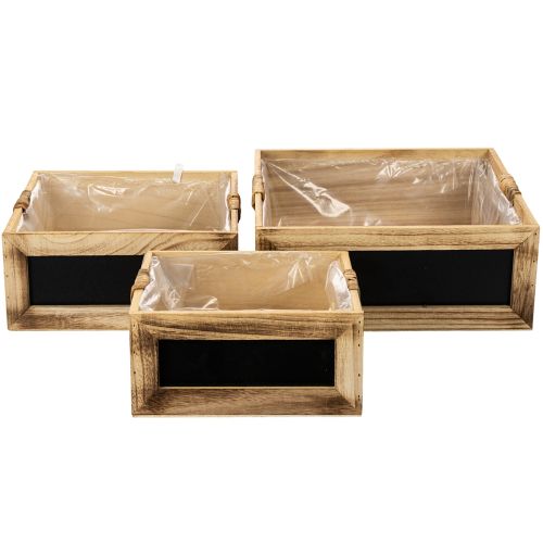 Set de trois caisses en bois avec tableau noir et insert – 30 cm, 25 cm, 21 cm