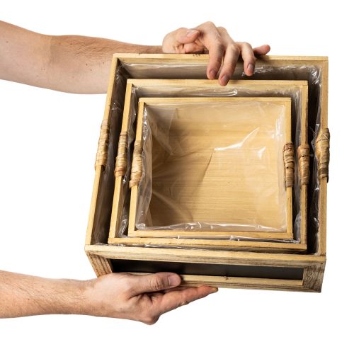 Set de trois caisses en bois avec tableau noir et insert – 30 cm, 25 cm, 21 cm | Floristik24.fr