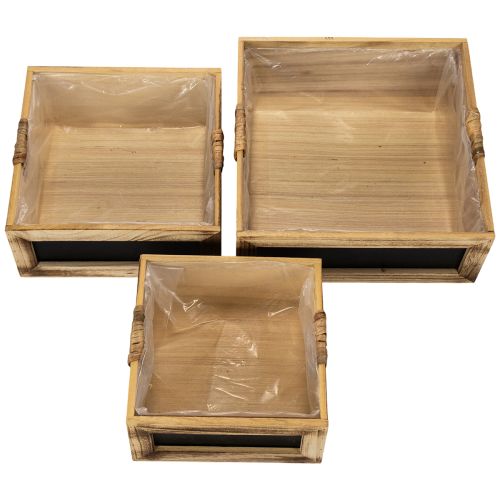 Set de trois caisses en bois avec tableau noir et insert – 30 cm, 25 cm, 21 cm | Floristik24.fr