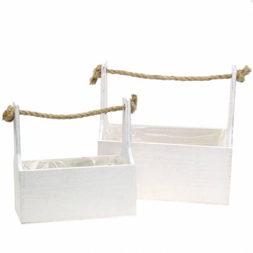 Floristik24 Boîte à outils boîte à plantes avec poignée boîte en bois blanc 27 × 15 cm / 22 × 10,5 cm
