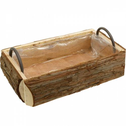 Boîte en bois pour la plantation, cache-pot avec poignées, jardinière avec écorce 45,5 cm