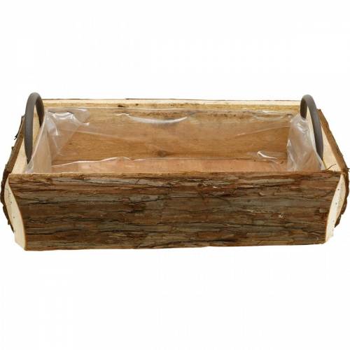 Boîte en bois pour la plantation, cache-pot avec poignées, jardinière avec écorce 45,5 cm