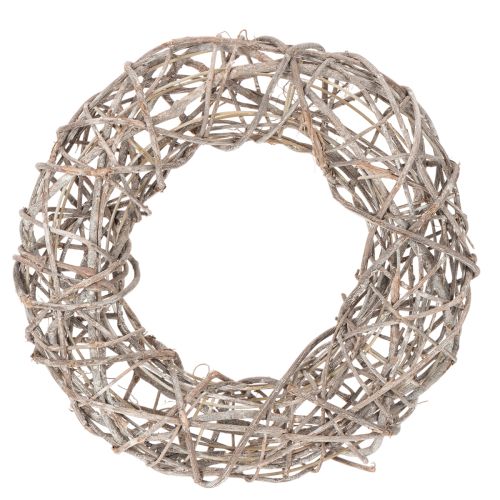Couronne décorative en bois naturel et blanc Ø30 cm H9,5 cm acheter | Floristik24.fr