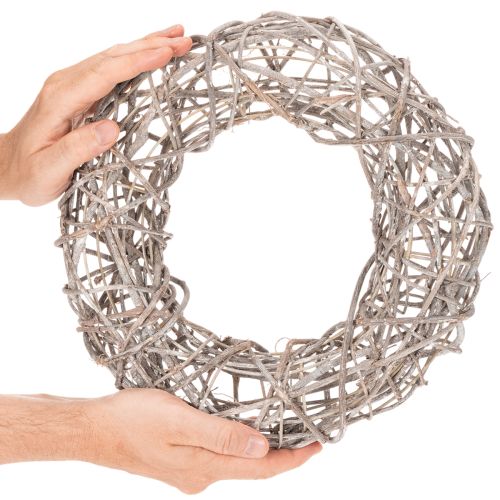 Couronne décorative en bois naturel et blanc Ø30 cm H9,5 cm | Floristik24.fr