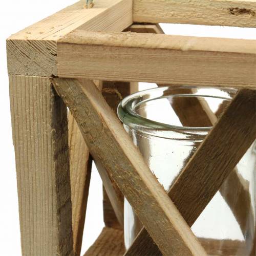 Article Lanterne décorative en bois avec verre naturel 14x14cm H17cm