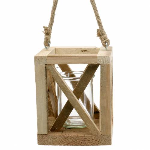 Floristik24 Lanterne décorative en bois avec verre naturel 14x14cm H17cm