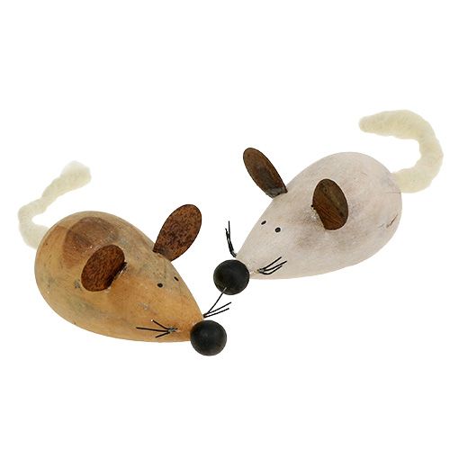 Floristik24 Souris en bois blanc, nature 16cm 4pcs