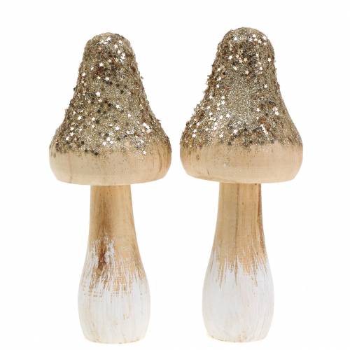 Floristik24 Champignon en bois avec paillettes H17cm 2pcs