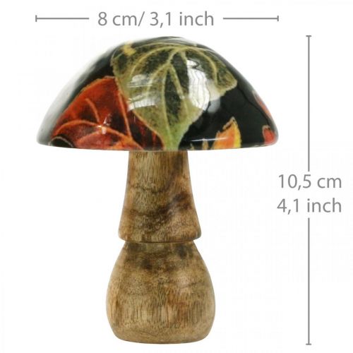 Floristik24 Feuilles de champignon en bois décoration d&#39;automne champignon bois de manguier noir, coloré Ø8cm H10.5cm