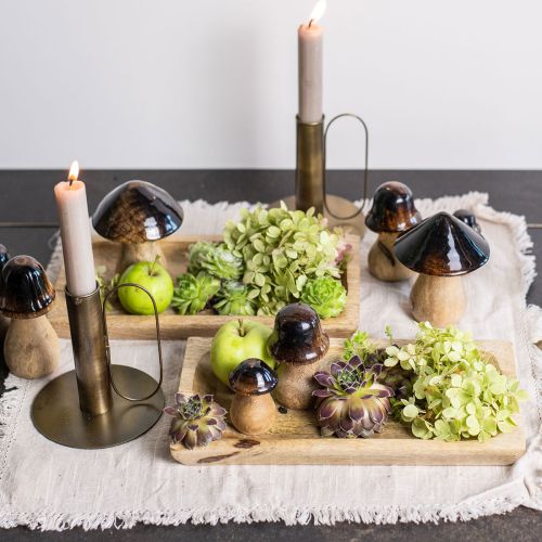 Floristik24 Décoration champignon en bois effet brillant marron naturel Ø10cm H12cm