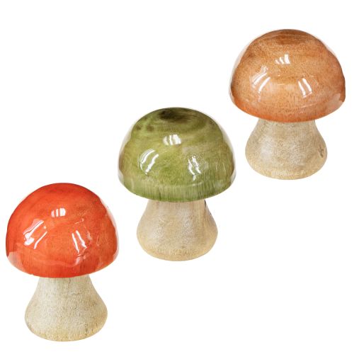 Article Champignons en bois décoration d&#39;automne champignons vert rouge orange H6.5cm 9 pcs