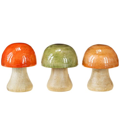 Article Champignons en bois décoration d&#39;automne champignons vert rouge orange H6.5cm 9 pcs