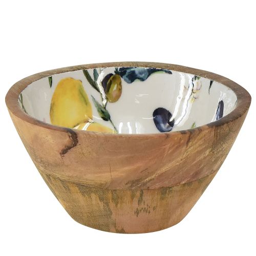 Article Bol en bois manguier motif olives citron Ø13,5cm H7cm