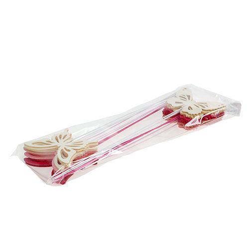 Floristik24 Papillon en bois avec fil rose ast. 8cm 18 pièces