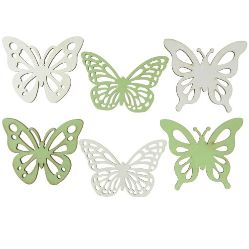 Floristik24 Papillon en bois vert / blanc 5cm 36pcs