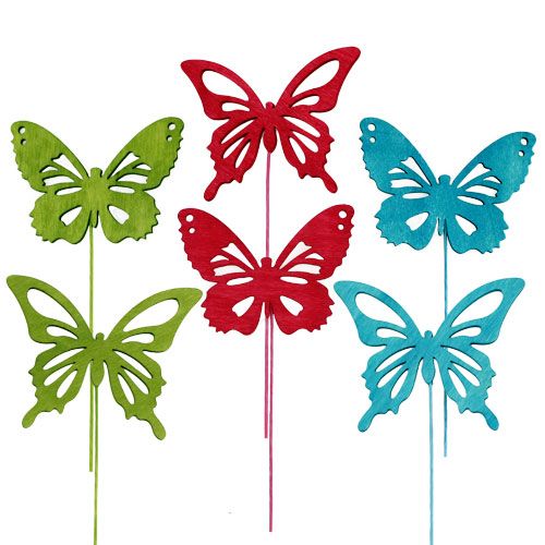 Floristik24 Papillon en bois avec fil de couleurs assorties. 8cmx6cm L28cm 18 pièces