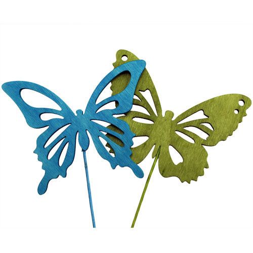 Article Papillon en bois avec fil de couleurs assorties. 8cmx6cm L28cm 18 pièces