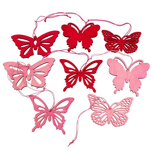 Article Papillon en bois à suspendre rose vif 8-10cm 24P