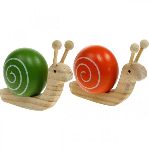 Floristik24 Escargots en bois pour la décoration, printemps, escargot de jardin vert-orange, décoration de table 6pcs