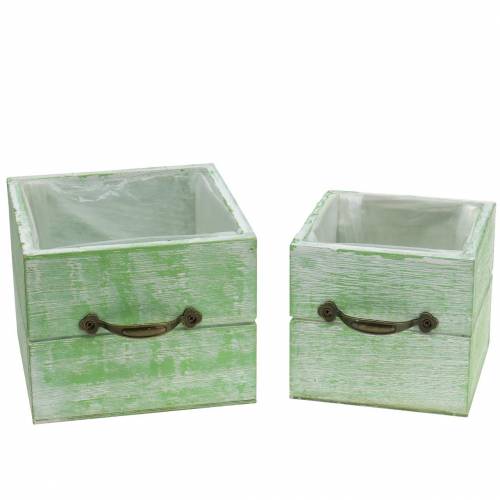 Floristik24 Jardinière bois tiroir vert clair 15x15/12x12cm lot de 2