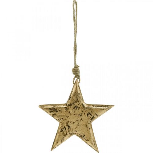 Floristik24 Etoile à accrocher, décoration bois effet doré, Avent 14cm × 14cm