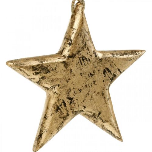 Floristik24 Etoile à accrocher, décoration bois effet doré, Avent 14cm × 14cm
