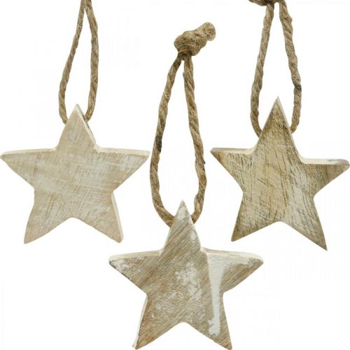 Décorations de sapin de Noël étoile en bois naturel, blanchi 5cm 36pcs