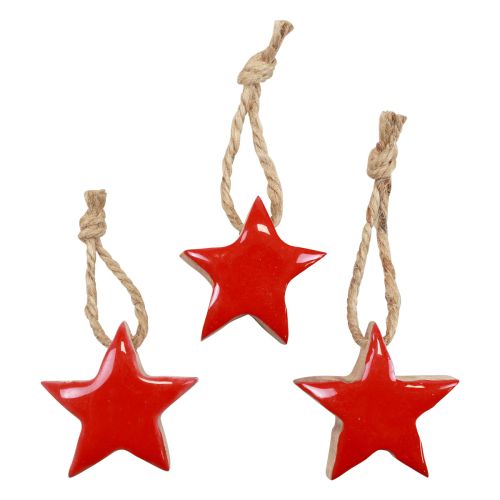 Article Étoiles en bois décorations pour sapin de Noël rouge, étoiles décoratives naturelles 5cm 24pcs