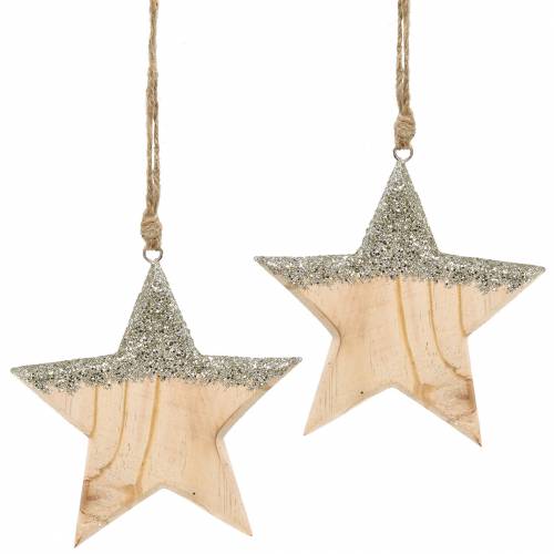 Suspension Étoile en bois scintillante 14,5cm 2pcs