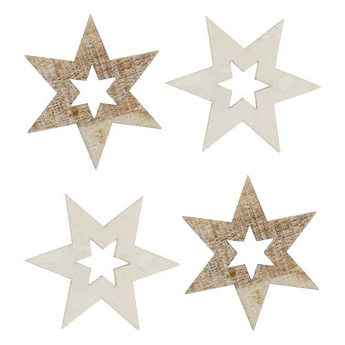 Floristik24 Étoiles en bois 4cm naturel/blanc 72 pcs