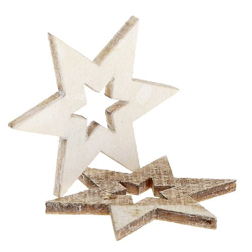 Floristik24 Étoiles en bois 4cm naturel/blanc 72 pcs