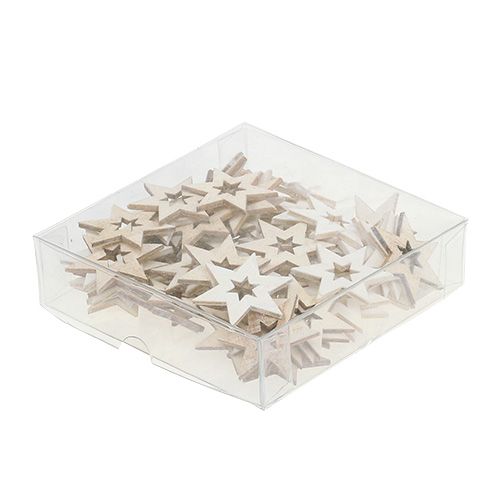 Floristik24 Étoiles en bois 4cm naturel/blanc 72 pcs