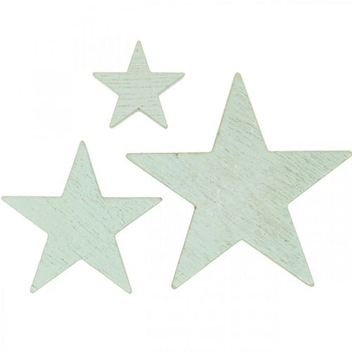 Floristik24 Étoiles en bois saupoudres déco Christmas Mint 3/5/7cm 29p