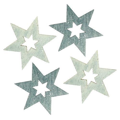 Étoiles en bois 4cm gris avec paillettes 72pcs