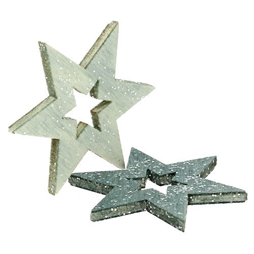 Étoiles en bois 4cm gris avec paillettes 72pcs
