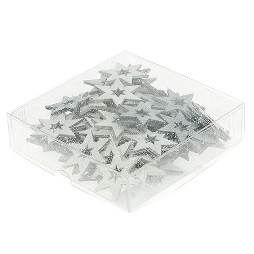 Floristik24 Étoiles en bois 4cm gris avec paillettes 72 pcs