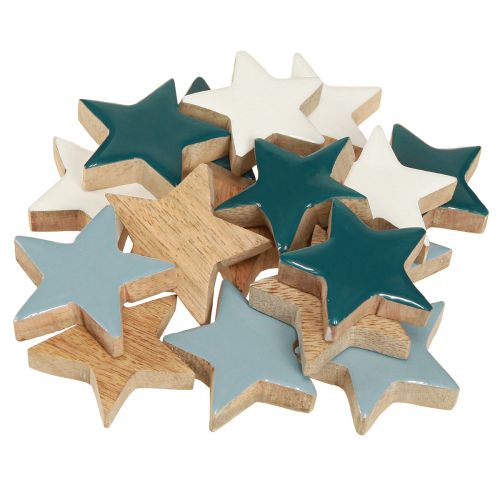 Article Étoiles en bois décoration de table étoiles blanc bleu turquoise 5cm 12 pièces
