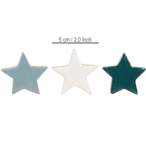 Article Étoiles en bois décoration de table étoiles blanc bleu turquoise 5cm 12 pièces