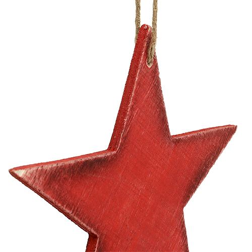 Article Étoiles en bois à suspendre 9/13cm rouge 12 pcs