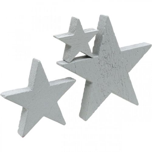 Article Étoiles en bois saupoudres déco Noël gris 3/5/7cm 29p