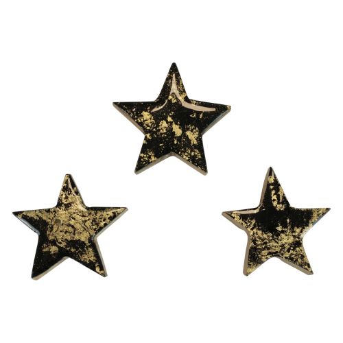 Floristik24 Étoiles en bois Noël noir doré brillant Ø5cm 8pcs