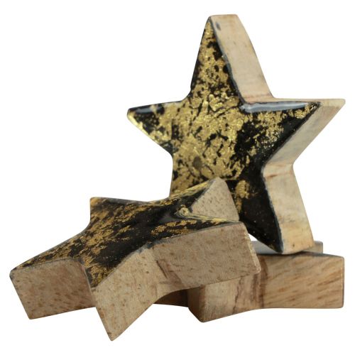 Article Étoiles en bois Noël noir doré brillant Ø5cm 8pcs