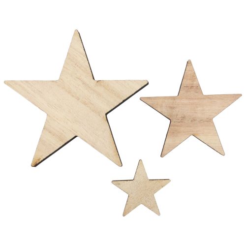 Article Décoration d'étoiles en bois décoration de Noël naturel 3/5/7cm 29pcs