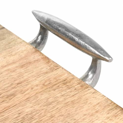 Floristik24 Plateau en bois avec poignées manguier, métal naturel, argent 46 × 25cm