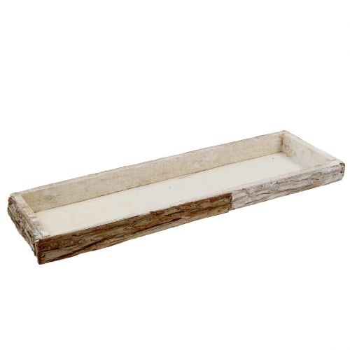 Floristik24 Plateau en bois avec écorce naturelle, blanc lavé 59cm x 20cm