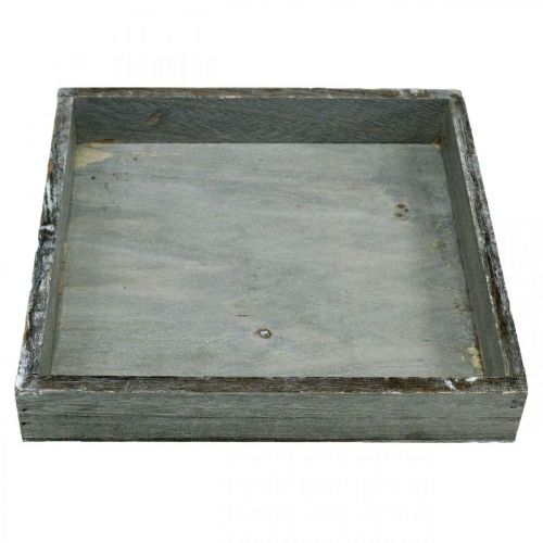Article Plateau décoratif carré en bois gris, blanc lavé 19×19cm 2pcs