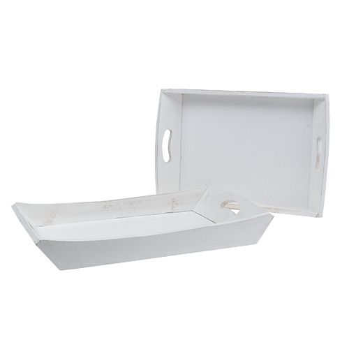 Floristik24 Lot de 2 plateaux blancs en bois 42 x 28 / 35,5 x 24 cm